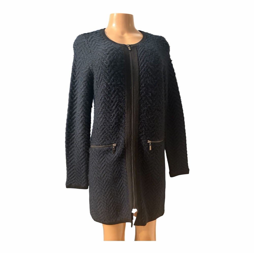 Etcetera Black Textured Zip-Front Knit Trench Coat
